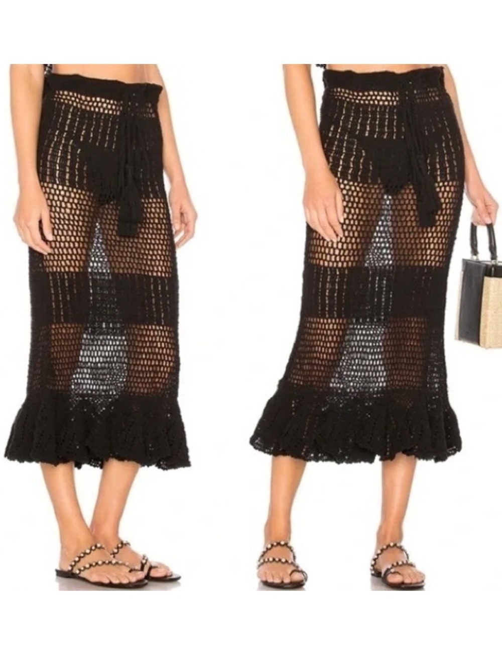 Majorelle Mikah Crochet Cotton Black Midi Skirt